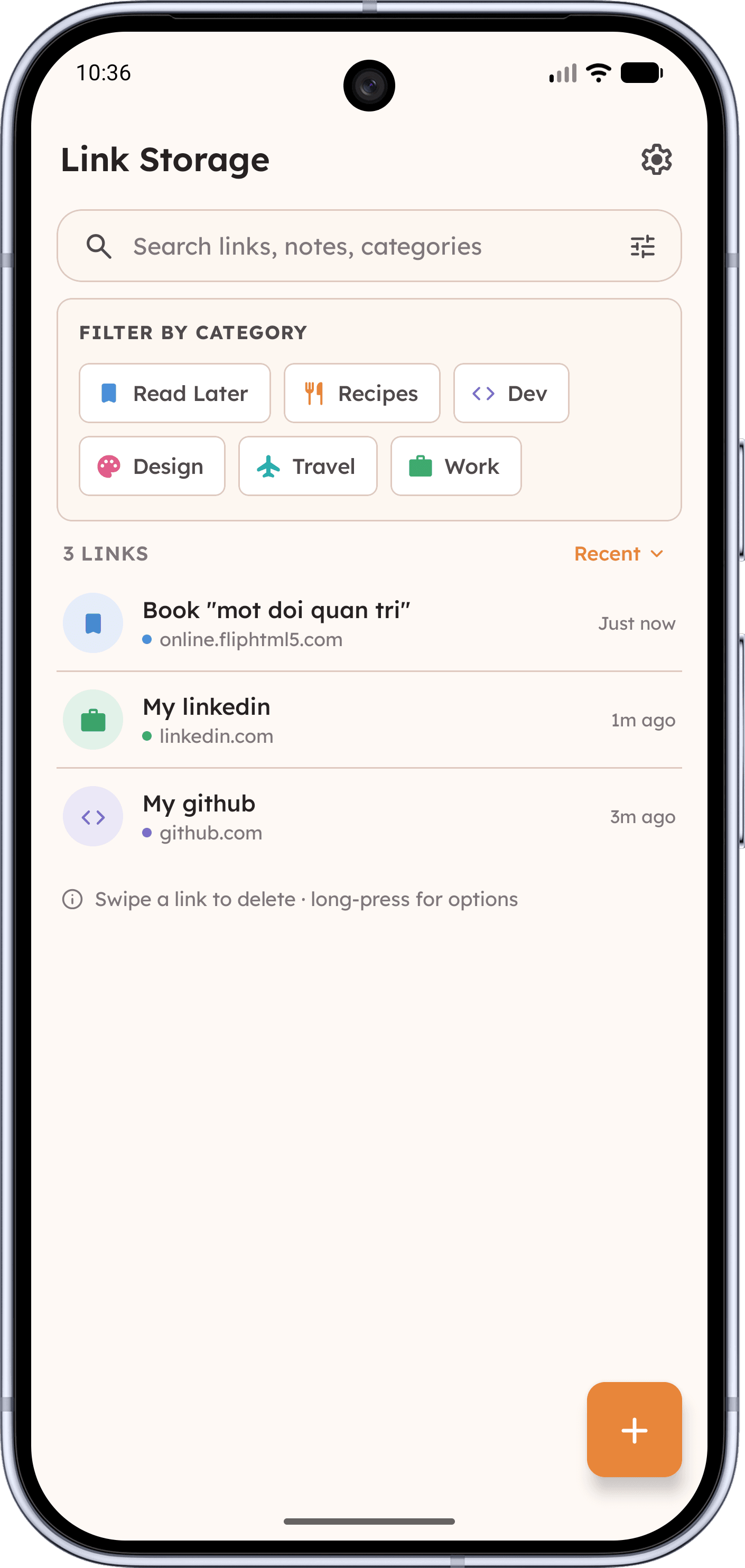 Link storage app screenshot