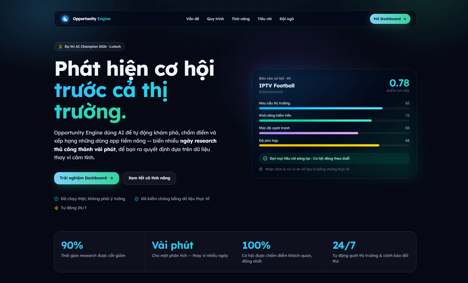 landing page of opportunity engine